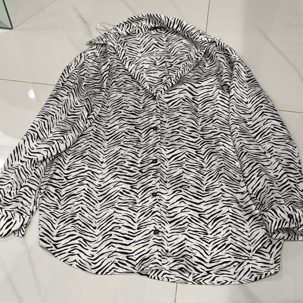 Zara Black and White Zebra Print Blouse